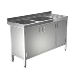 Double bowl sink with cabinet